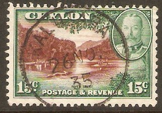 Ceylon 1935 15c Red-brown and green. SG373.